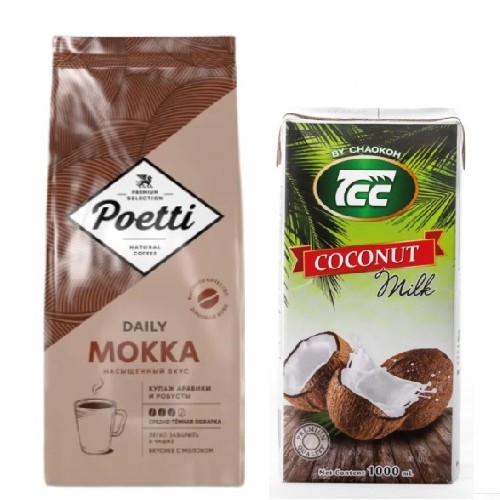 Кофе в зернах и кокосовое молоко 1 л